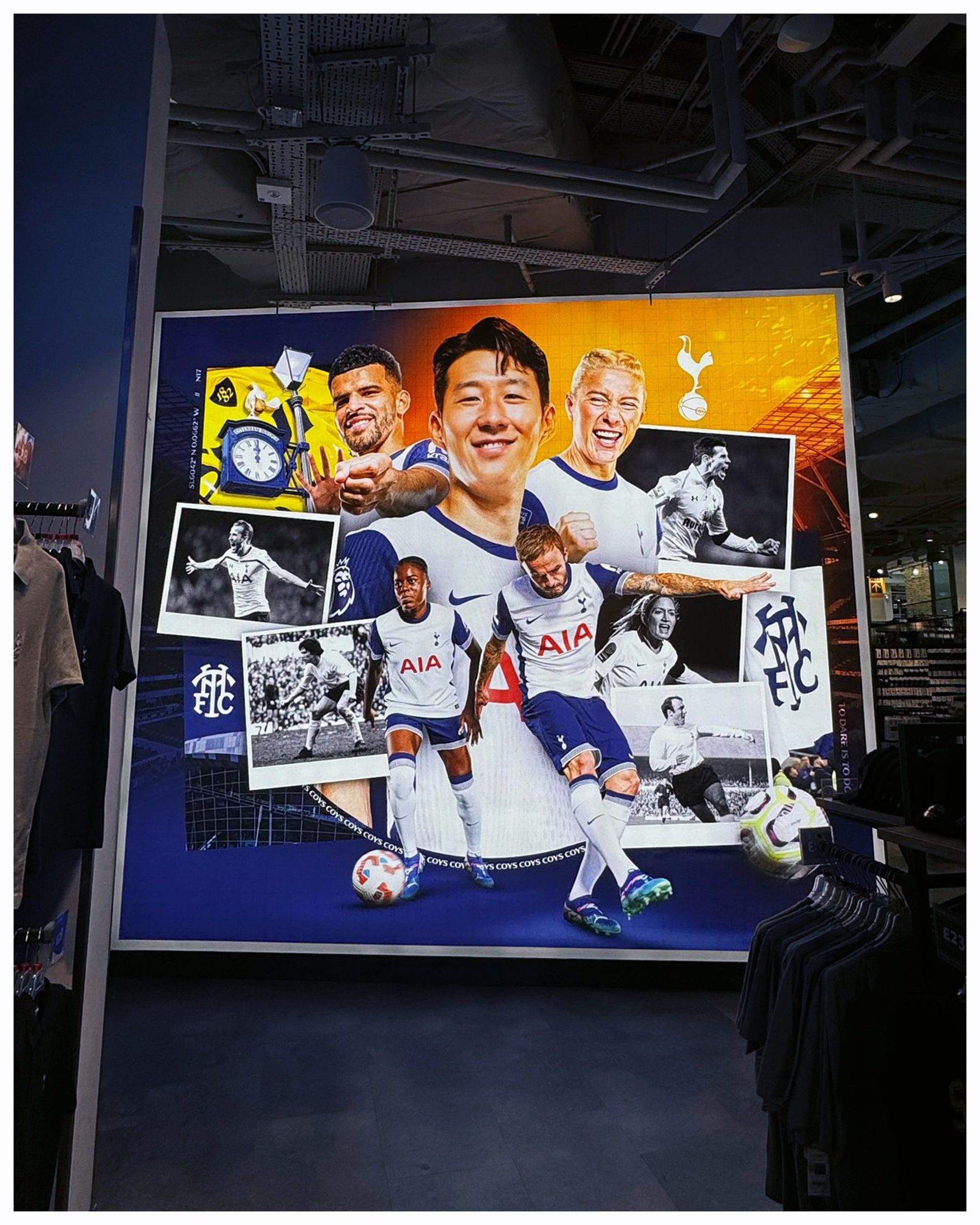 The mural lightbox installed in the Spurs Stadium shop, straight on